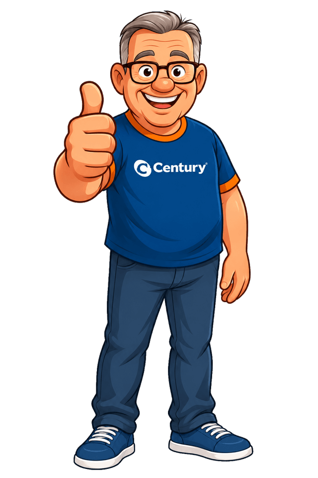 Mascote Century fazendo sinal de positivo